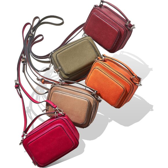 Women's Leather Camera Bag 7.5x5.5x3.75in RFID Card Holder Zipper Closure - Picture 8 of 8